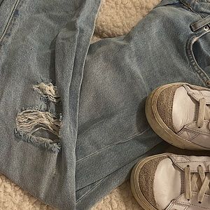 mid rise jeans, slightly ripped, straight jeans, for teens